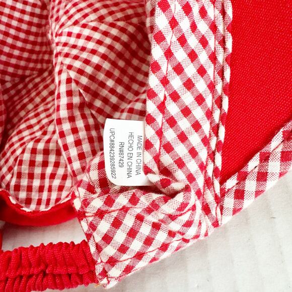 Vintage Sun Hat Visor Red White Picnic Check - Picture 6 of 7